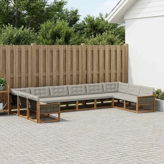 vidaXL Udendørs Sofagruppe 10 pcs Naturfarvet og Lysegrå