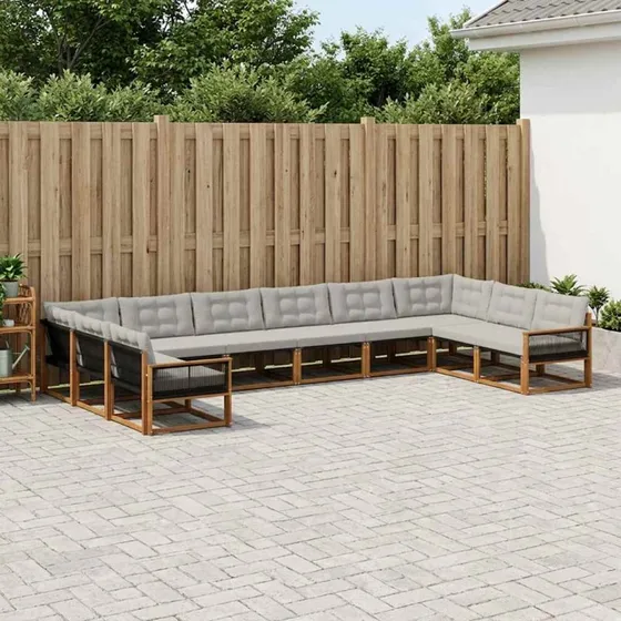 vidaXL Udendørs Sofagruppe 10 pcs Naturfarvet og Lysegrå