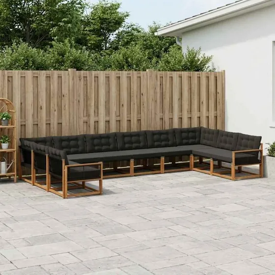 vidaXL Udendørs Sofagruppe 10 stk Naturfarvet og Sort