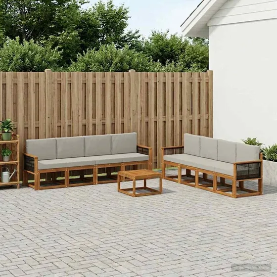 vidaXL Udendørs Sofagruppe 7 Deler Naturfarvet og Lysegrå