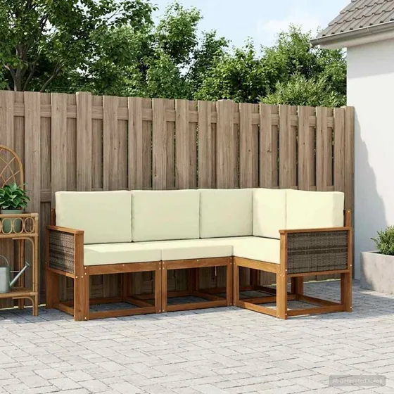 vidaXL Udendørs Sofagruppe 5-del, Naturlig & Fløde, Akacietræ & Rattan
