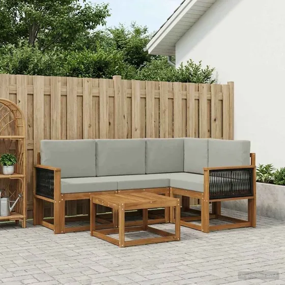 vidaXL Udendørs Sofagruppe 5 stk Naturfarvet og Lysegrå, Akacietræ & Polyester