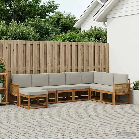 vidaXL Udendørs Sofagruppe 8 pc Naturfarvet og Lysegrå