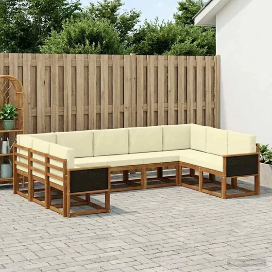 vidaXL Udendørs Sofagruppe 9 pcs Naturlig & Fløde Akacietræ