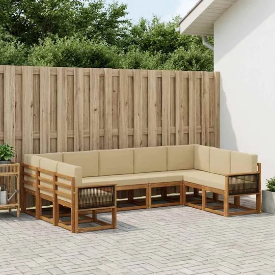 vidaXL Udendørs Sofagruppe 9 pcs Naturlig & Beige Akacietræ