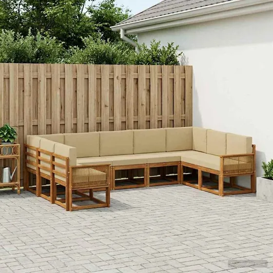 vidaXL Udendørs Sofagruppe 9 pc Naturlig & Beige Akacietræ