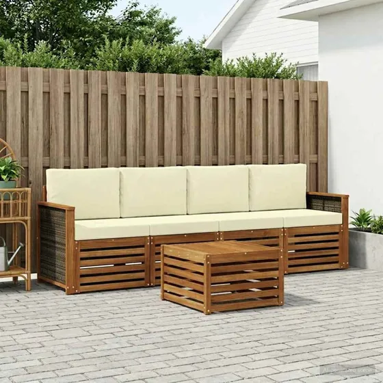 vidaXL Udendørs Sofagruppe 5 pc Naturlig & Fløde Akacietræ
