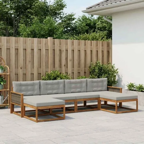 vidaXL Udendørs Sofagruppe 6-del 6 pcs Naturfarvet og lysegrå