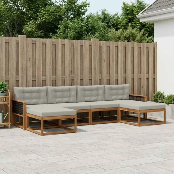 vidaXL Udendørs Sofagruppe 6-del 100% Akacietræ Naturfarvet & Lysegrå