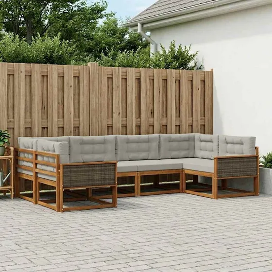 vidaXL Udendørs Sofagruppe 6 pc Naturfarvet og Lysegrå