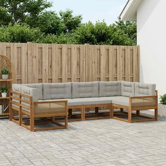 vidaXL Udendørs Sofagruppe 6 pcs Naturfarvet og Lysegrå