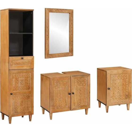 vidaXL Badeværelsesmøbel sæt 4 pcs Brun Konstrueret træ 38 x 33 x 160 cm