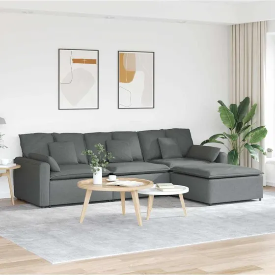 vidaXL modulsofa med fodskammel og hynder, mørkegrå