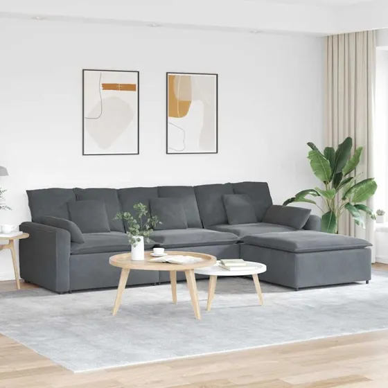 vidaXL modulsofa med fodskammel og hynder, mørkegrå