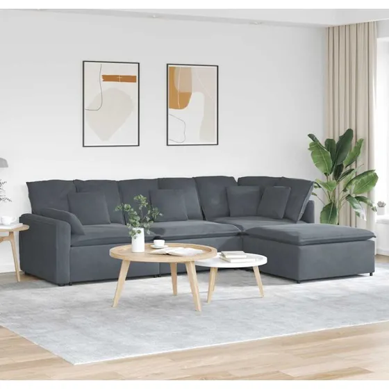 vidaXL Modulsofa med Fodskammel og Hynder i Fløjl – Mørkegrå