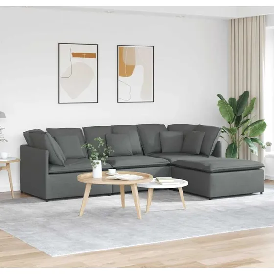 vidaXL modulsofa med fodskammel og hynder, mørkegrå