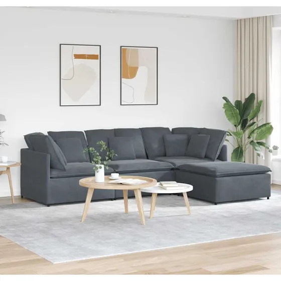 vidaXL Modulsofa med Fodskammel og Hynder i Mørkegrå