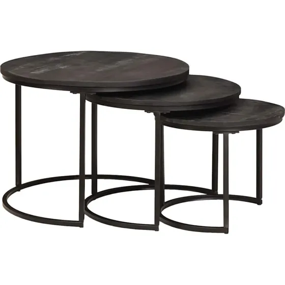 vidaXL Nesting Kaffeborde 3 pc Sort Mangotræ & Stål