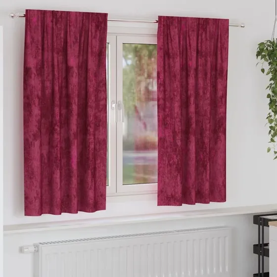 vidaXL Velour Gardiner 2 stk Vinrød 175 x 140 cm