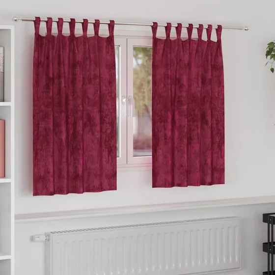 vidaXL Velour Gardiner 2 stk Vinrød 140 x 140 cm Fløjl