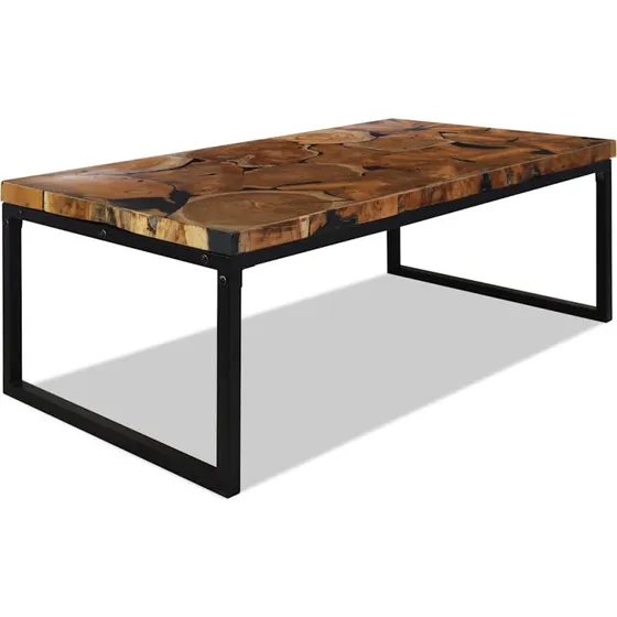 vidaXL Sofabord i Teaktræ og Sort Plastik 110 x 60 x 40 cm