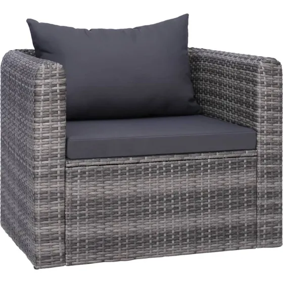 vidaXL Havestol med hynde og pude, polyrattan grå