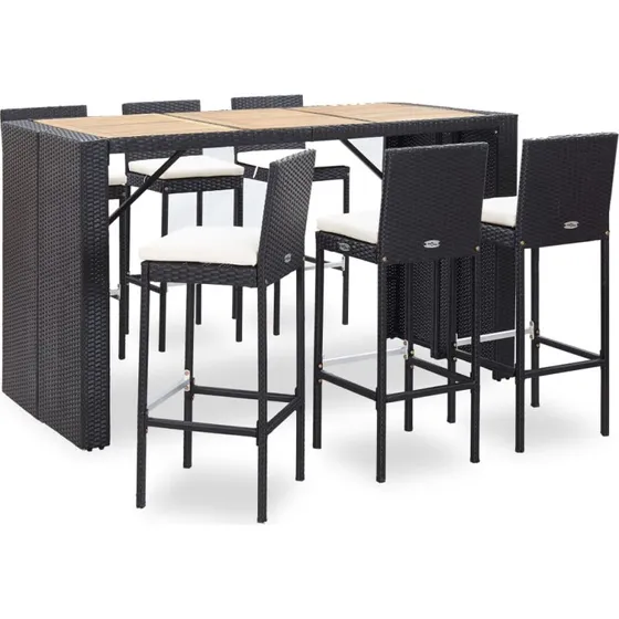 vidaXL Udendørs Barsæt 7 Dele Sort Polyrattan