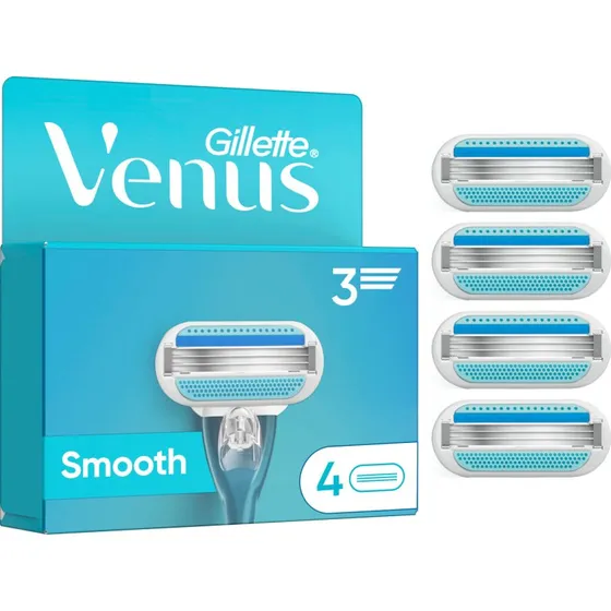 Gillette Venus Smooth Barberblade til Kvinder, Blå/Hvid, 4 stk