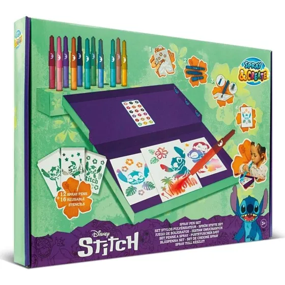 Disney Stitch Spraypenne Sæt – 29-delte tegnesæt med skabeloner