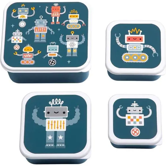 A Little Lovely Company Madkasse & Snackbokssæt - Robots - 4 stk.