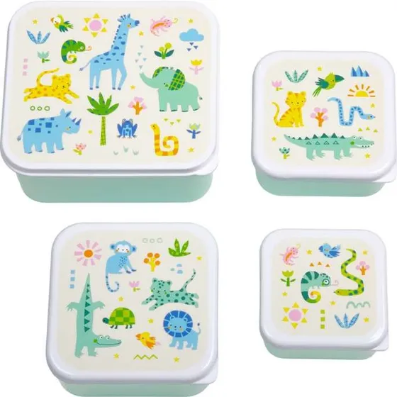 A Little Lovely Company Madkasse & Snackbokssæt - Jungle - 4 stk.