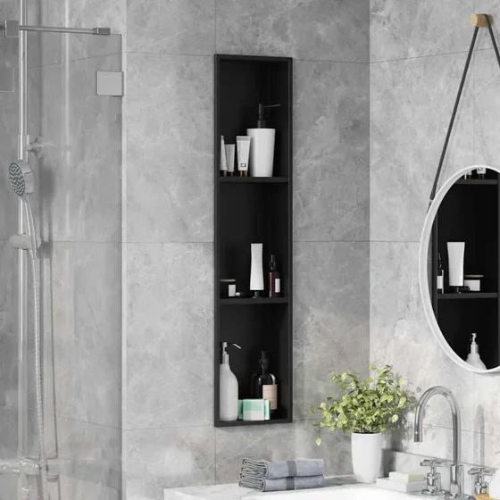 vidaXL Bruse Niche Sort 90 x 20 x 9,5 cm Rustfrit Stål