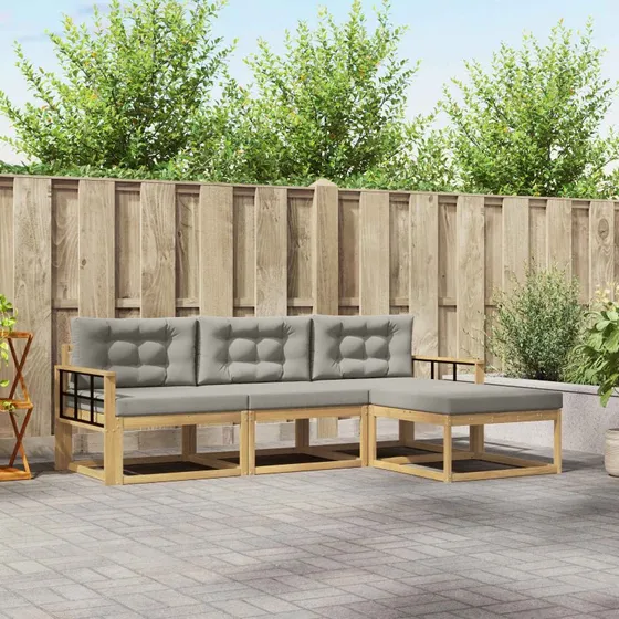 vidaXL Udendørs Sofagruppe 4-del 4 pcs Hvid og Lysegrå Polyester