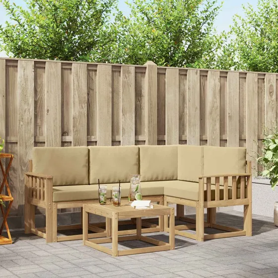 vidaXL Udendørs Sofagruppe 5-pcs Hvid og Beige, Massivt Akacietræ