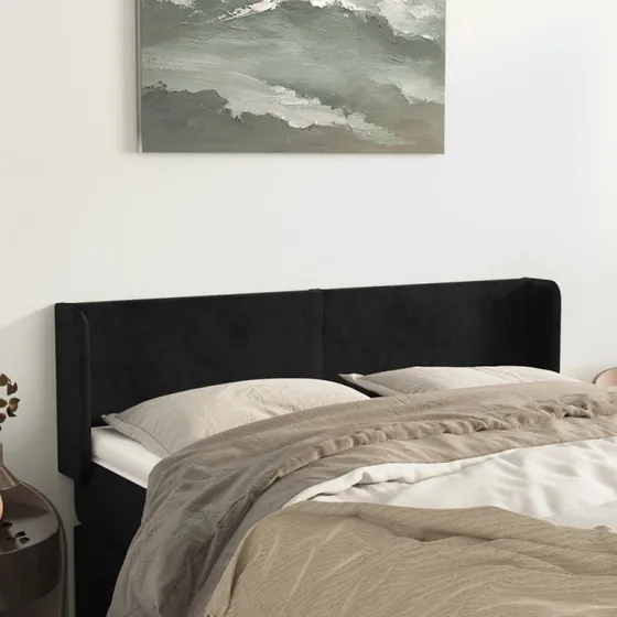 vidaXL Sengegavl med Kanter 147x16x78/88 cm, Sort, Fløjl