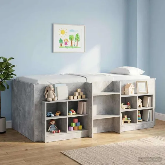 vidaXL Børns høje sengestel 2 pcs Betongrå 90 x 190 cm Konstrueret træ