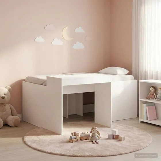vidaXL Børneseng med skrivebord Hvid Konstrueret træ