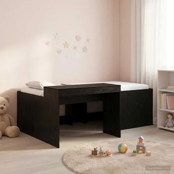 vidaXL Børneseng med skrivebord, Sort, 75 x 190 cm, Konstrueret træ