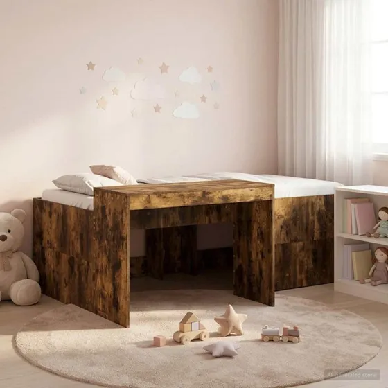 vidaXL Børneseng med skrivebord, røget eg, 75 x 190 cm, konstrueret træ