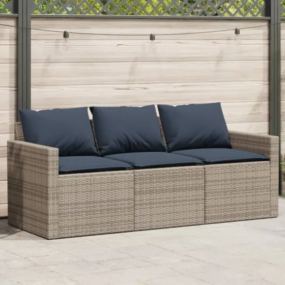 vidaXL 3-personers havesofa med hynder polyrattan grå