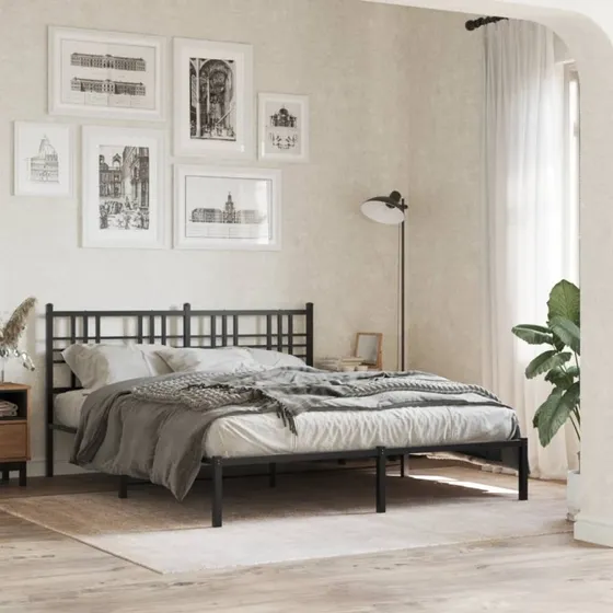 vidaXL Sengeramme med Sengegavl 150x200 cm Metal Sort