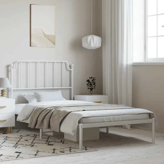 vidaXL Sengeramme med Sengegavl 100x200 cm Metal Hvid