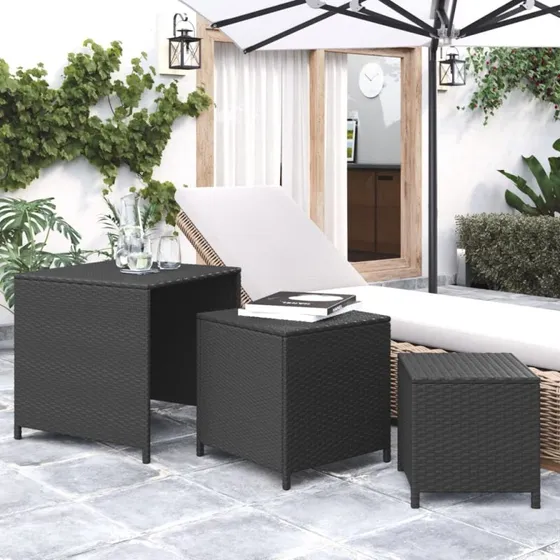 vidaXL Indskudsborde 3 stk. PolyRattan Sort