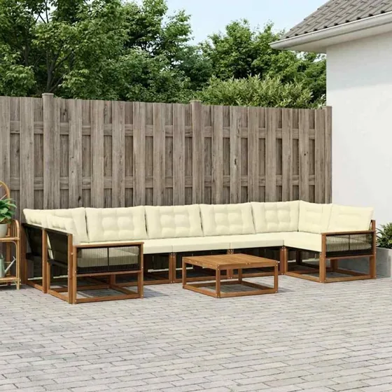vidaXL Udendørs Sofagruppe 8 pcs Naturlig & Fløde
