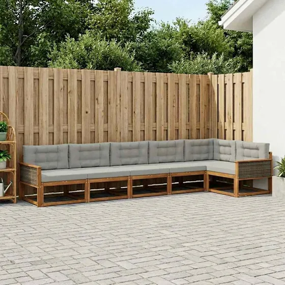 vidaXL Udendørs Sofagruppe 6 pcs Naturlig & Lys Grå