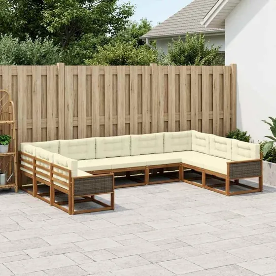 vidaXL Udendørs Sofagruppe 9 pcs Naturlig & Fløde