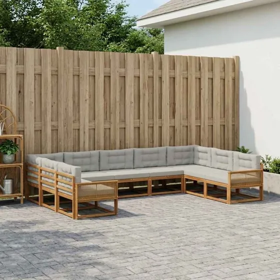vidaXL Udendørs Sofagruppe 9 pc Naturfarvet og Lysegrå