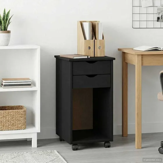 vidaXL Rullende Skab Sort 34 x 39 x 65,5 cm Massivt Fyrretræ