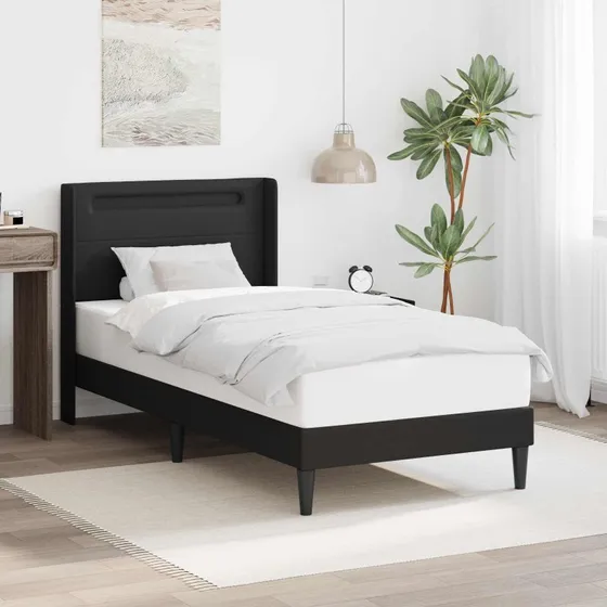 vidaXL Sengestel med LED-lysstrimler, Sort, 90 x 190 cm