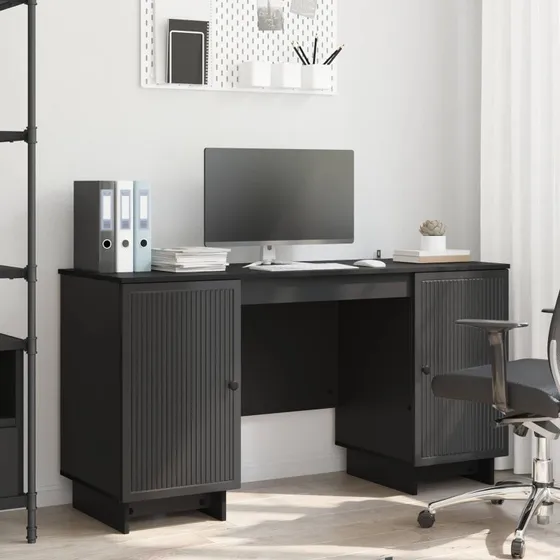 vidaXL Skrivebord Sort Konstrueret Træ 142,5 x 50 x 75 cm